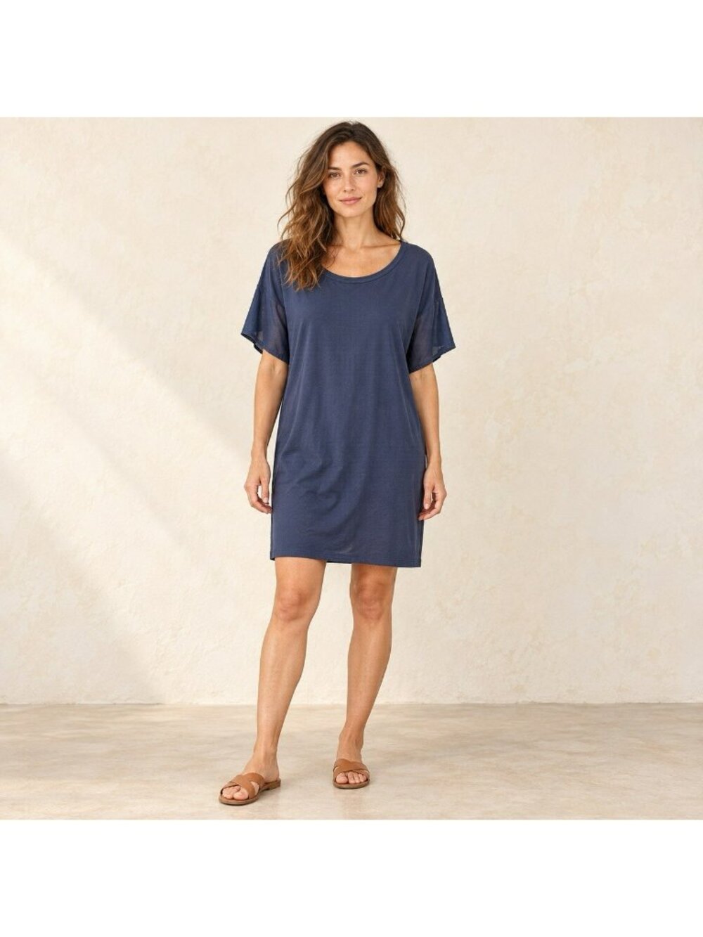 Transit Par Such Tunic Dress Womens Size 2 Navy Lyocell Silk Blend Made Italy
